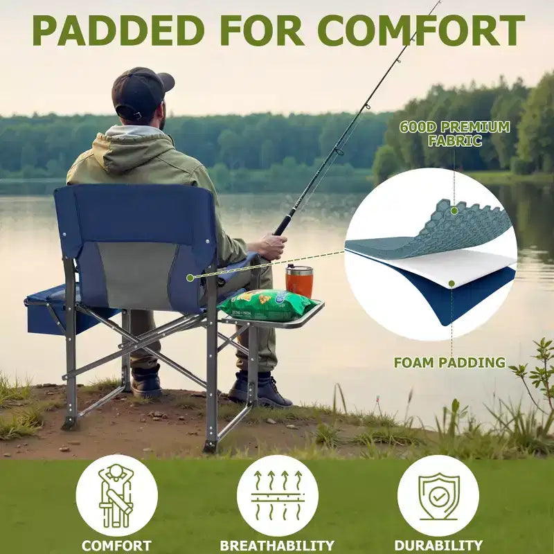 Chaise de camping pliante extra-large SUGIFT avec sac isotherme, table d'appoint et siège rembourré, capacité de 180 kg