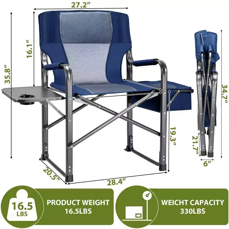 Chaise de camping pliante extra-large SUGIFT avec sac isotherme, table d'appoint et siège rembourré, capacité de 180 kg