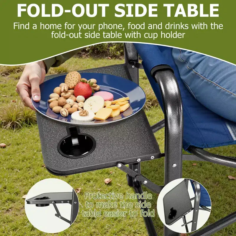 Chaise de camping pliante extra-large SUGIFT avec sac isotherme, table d'appoint et siège rembourré, capacité de 180 kg