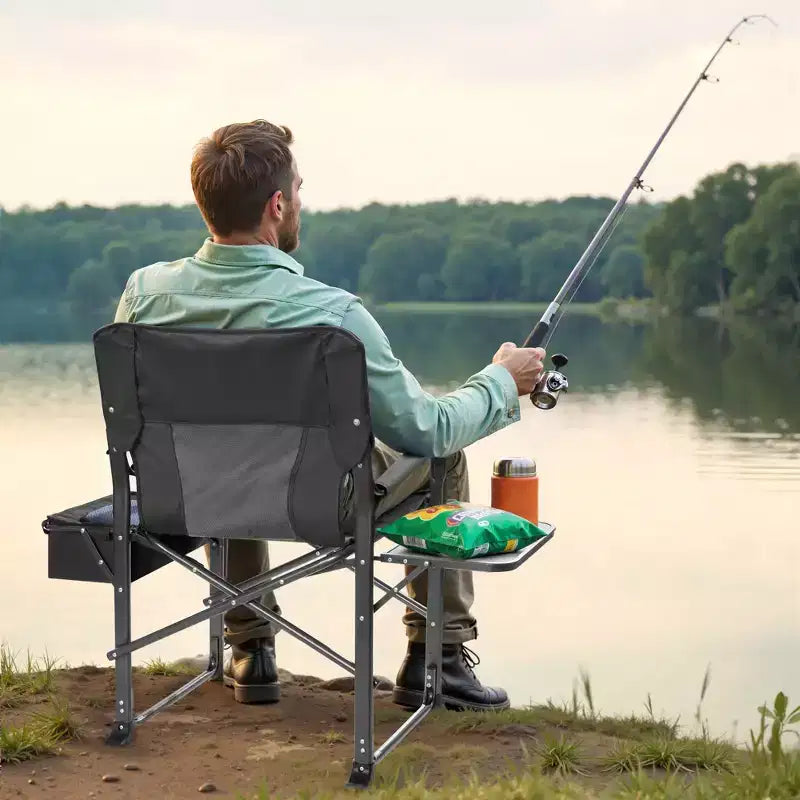 Chaise de camping pliante extra-large SUGIFT avec sac isotherme, table d'appoint et siège rembourré, capacité de 180 kg