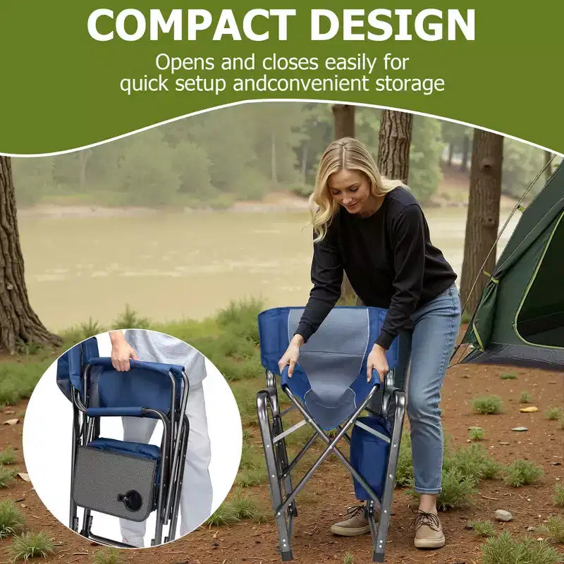 Chaise de camping pliante extra-large SUGIFT avec sac isotherme, table d'appoint et siège rembourré, capacité de 180 kg