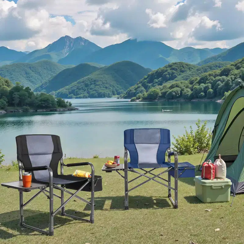 Chaise de camping pliante extra-large SUGIFT avec sac isotherme, table d'appoint et siège rembourré, capacité de 180 kg