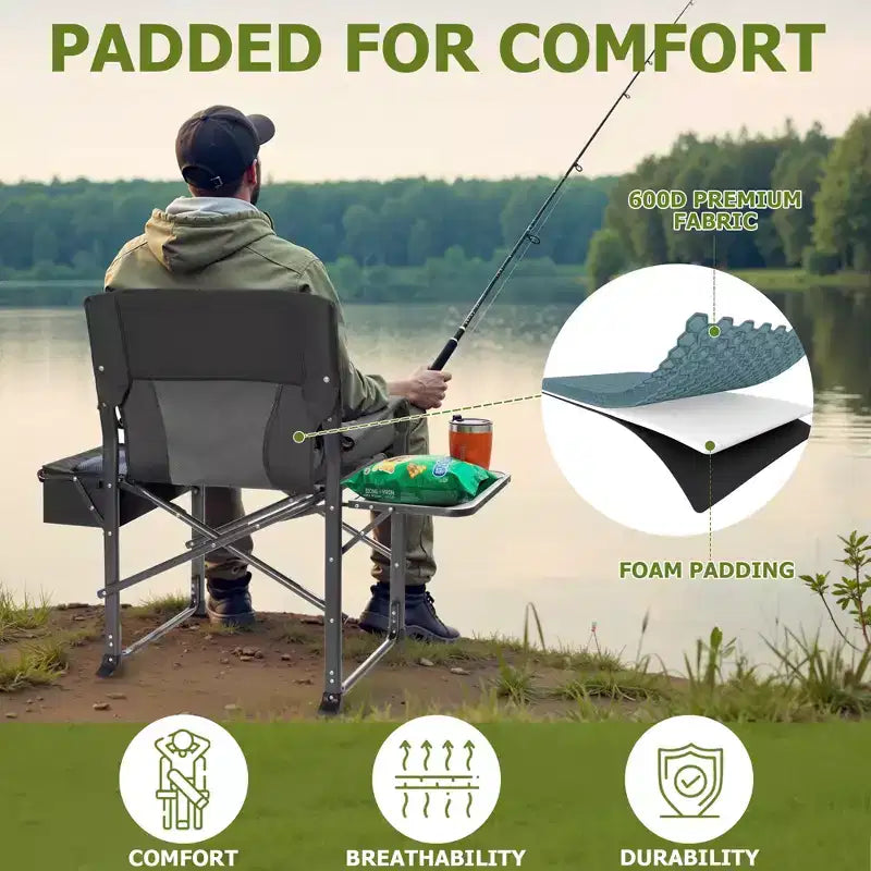 Chaise de camping pliante extra-large SUGIFT avec sac isotherme, table d'appoint et siège rembourré, capacité de 180 kg
