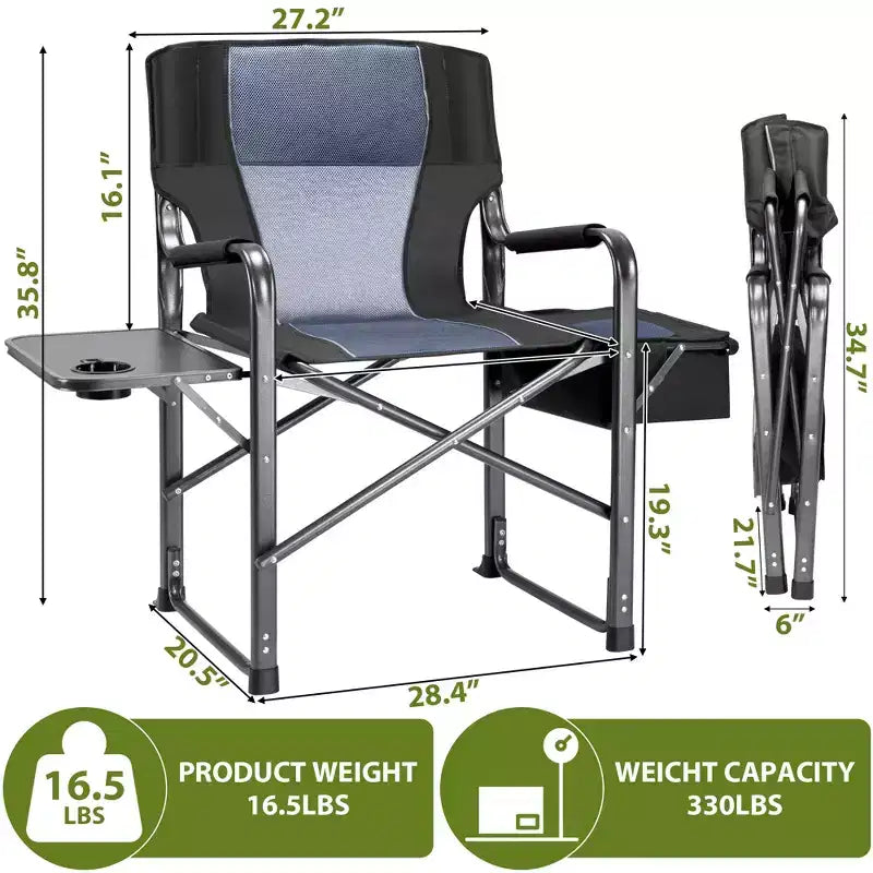 Chaise de camping pliante extra-large SUGIFT avec sac isotherme, table d'appoint et siège rembourré, capacité de 180 kg