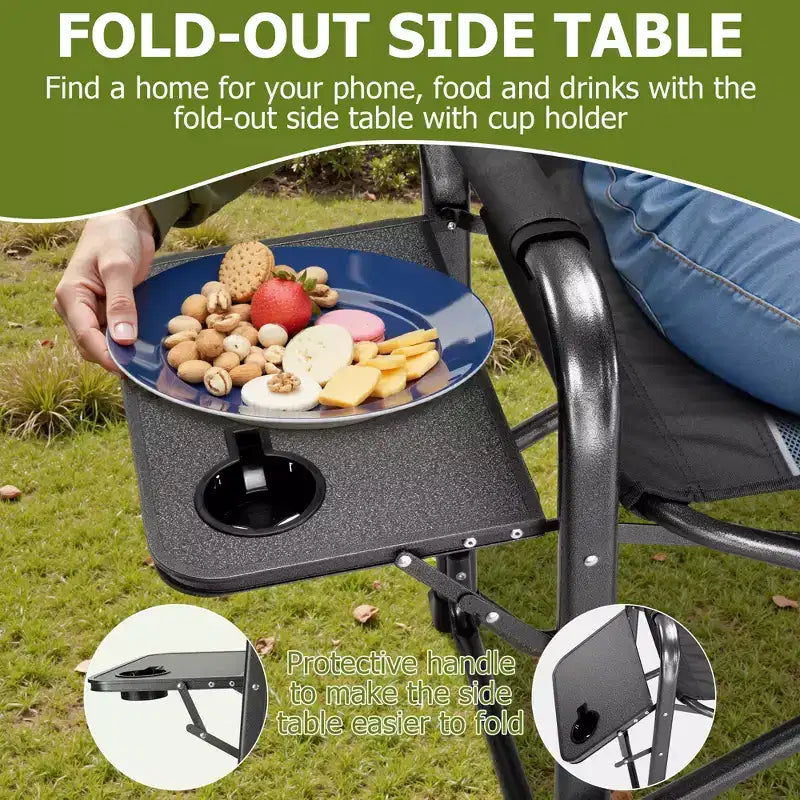Chaise de camping pliante extra-large SUGIFT avec sac isotherme, table d'appoint et siège rembourré, capacité de 180 kg