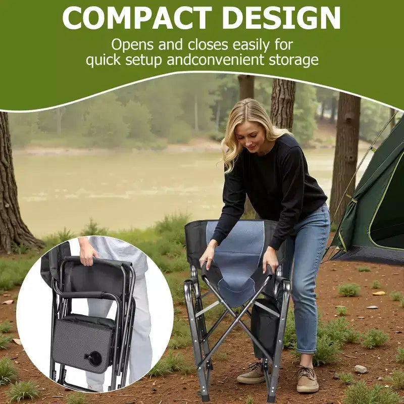Chaise de camping pliante extra-large SUGIFT avec sac isotherme, table d'appoint et siège rembourré, capacité de 180 kg