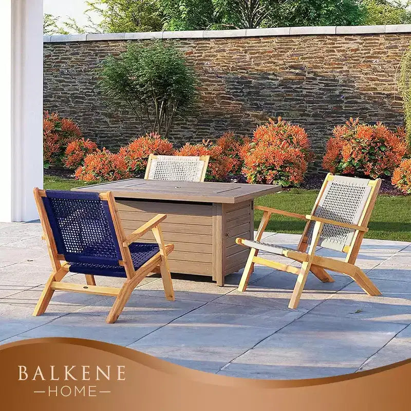 Balkene Home 63634 Chaise d'extérieur Vega en bois d'acacia teinté naturel, assise en toile tressée, fauteuil inclinable de style Mid-Century pour patio, jardin, terrasse - Bleu marine