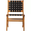 Balkene Home 63710 Sava Indoor/Outdoor Armless Dining Side Chair  All-Weather Wicker, Low-Slung Portable Acacia Wood with Woven Seat, Black Webbing