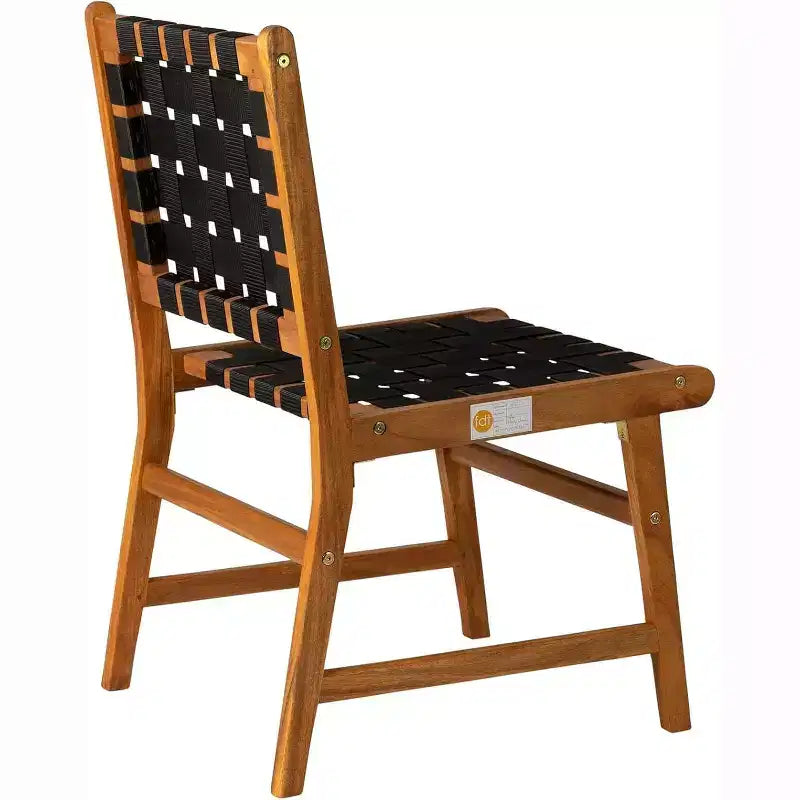 Balkene Home 63710 Chaise de salle à manger sans accoudoirs Sava pour l'intérieur/l'extérieur, en osier tout temps, avec structure basse en bois d'acacia portable et assise tressée, sangle noire