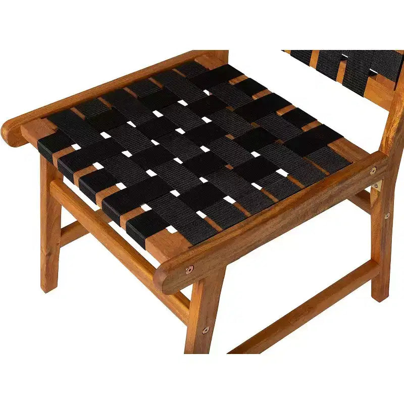 Balkene Home 63710 Chaise de salle à manger sans accoudoirs Sava pour l'intérieur/l'extérieur, en osier tout temps, avec structure basse en bois d'acacia portable et assise tressée, sangle noire