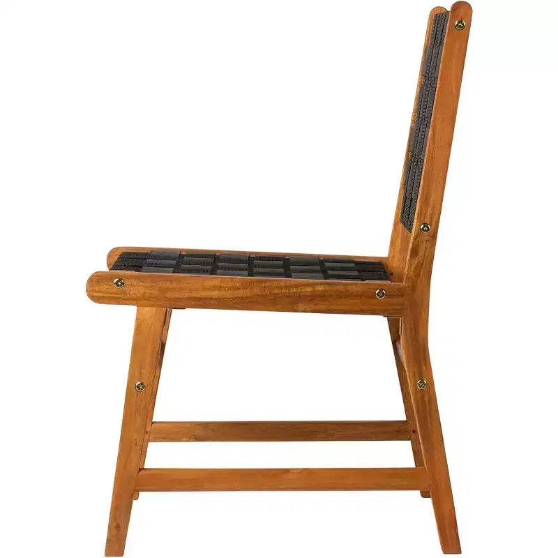 Balkene Home 63710 Chaise de salle à manger sans accoudoirs Sava pour l'intérieur/l'extérieur, en osier tout temps, avec structure basse en bois d'acacia portable et assise tressée, sangle noire