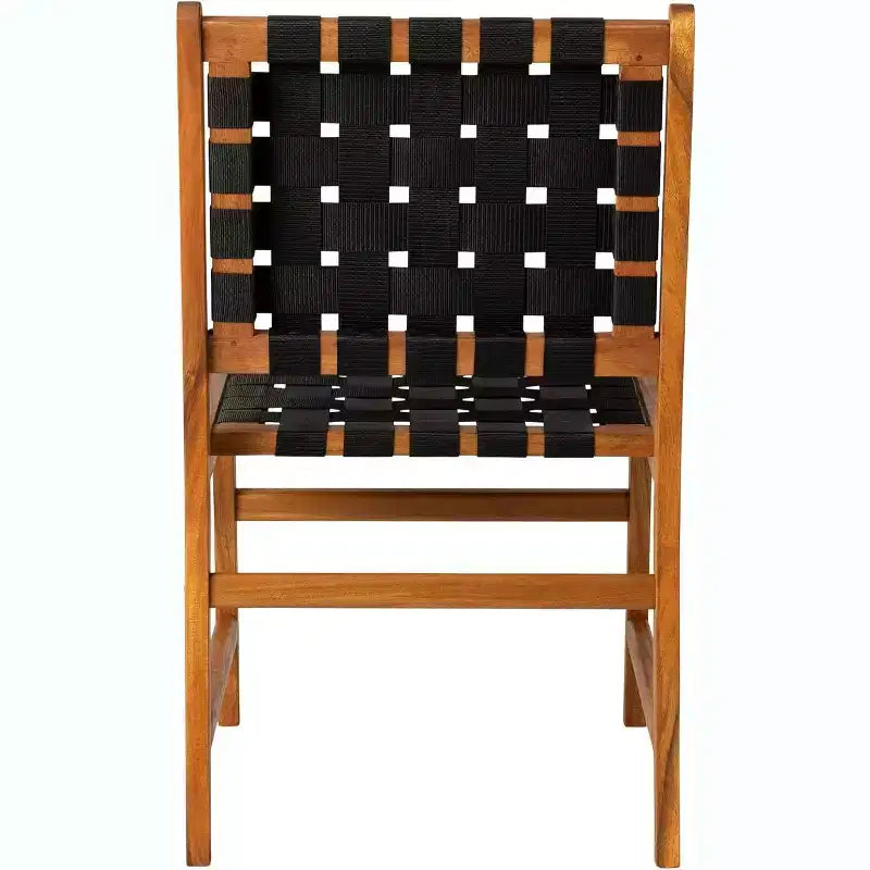 Balkene Home 63710 Chaise de salle à manger sans accoudoirs Sava pour l'intérieur/l'extérieur, en osier tout temps, avec structure basse en bois d'acacia portable et assise tressée, sangle noire