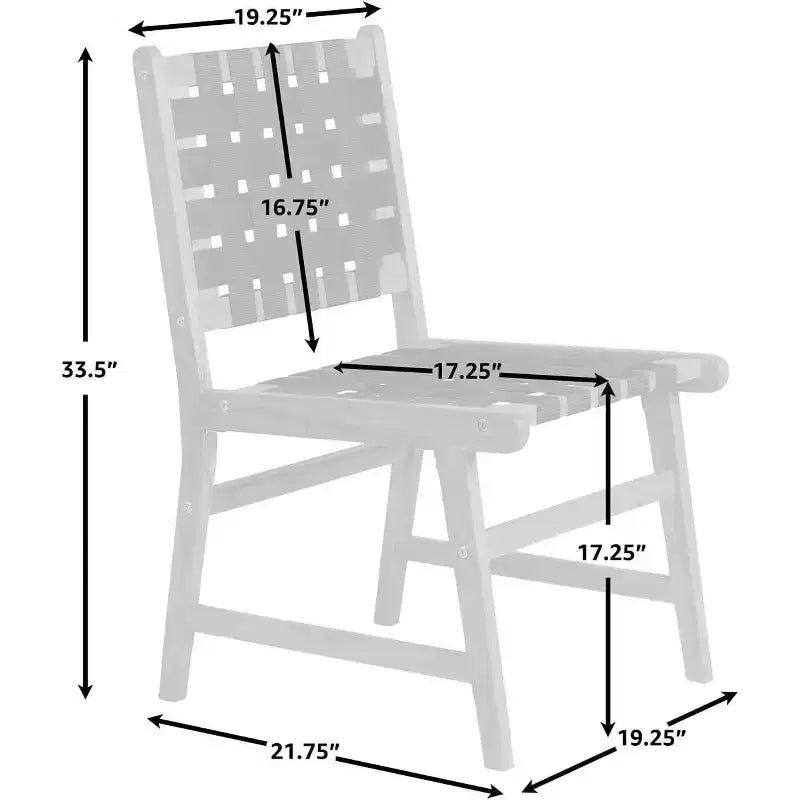 Balkene Home 63710 Chaise de salle à manger sans accoudoirs Sava pour l'intérieur/l'extérieur, en osier tout temps, avec structure basse en bois d'acacia portable et assise tressée, sangle noire