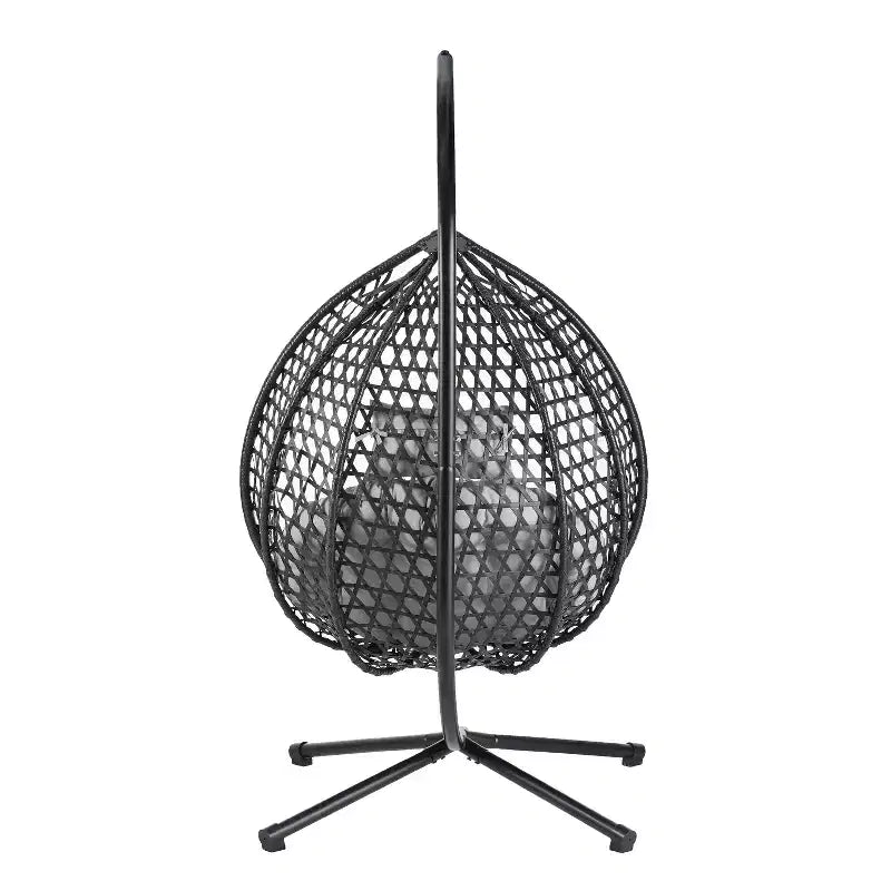 GDFStudio Chaise suspendue en rotin Anderson en forme d'œuf avec support et coussin moelleux amovible