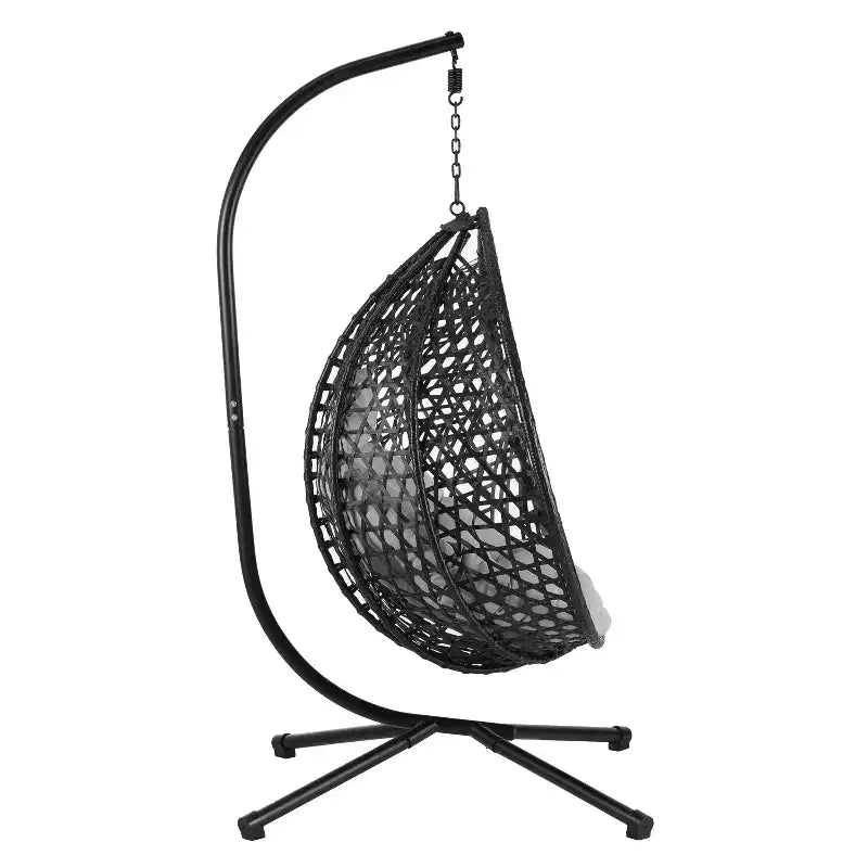 GDFStudio Chaise suspendue en rotin Anderson en forme d'œuf avec support et coussin moelleux amovible