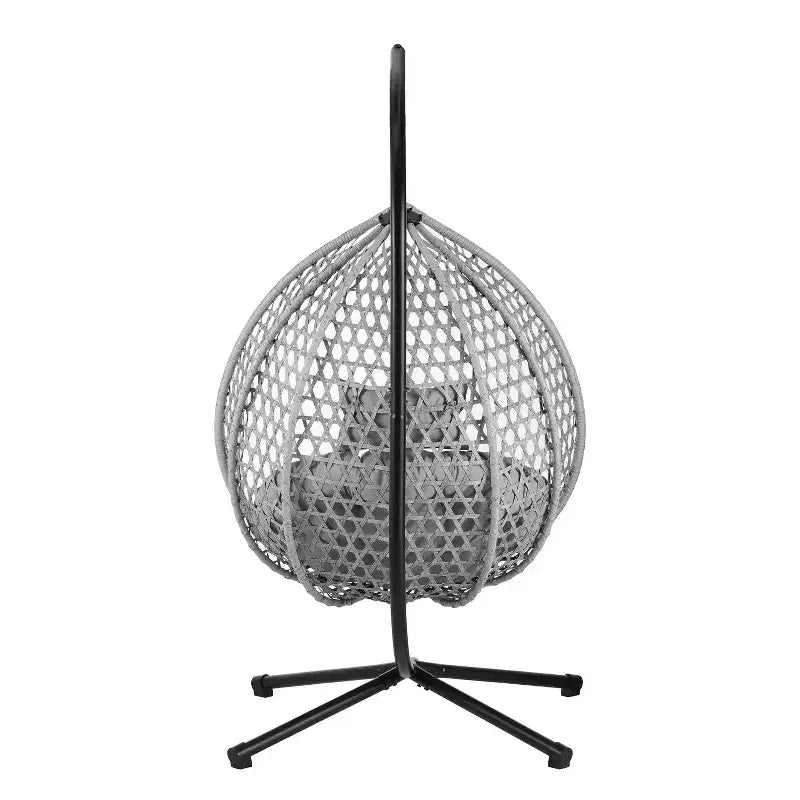 GDFStudio Chaise suspendue en rotin Anderson en forme d'œuf avec support et coussin moelleux amovible
