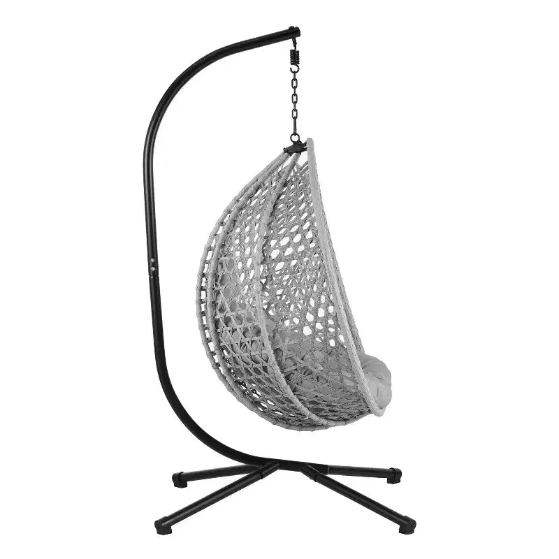 GDFStudio Chaise suspendue en rotin Anderson en forme d'œuf avec support et coussin moelleux amovible