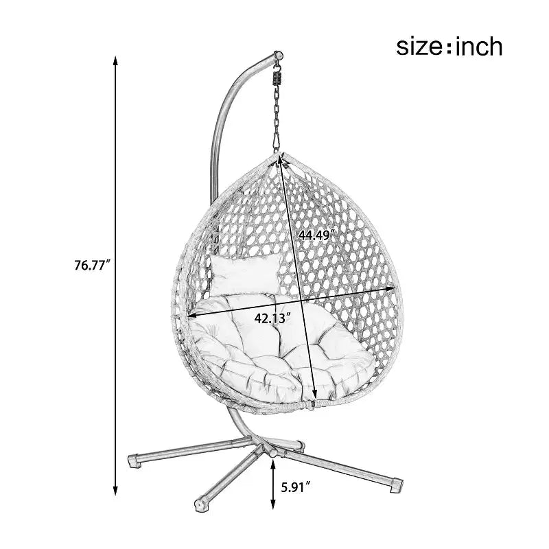 GDFStudio Chaise suspendue en rotin Anderson en forme d'œuf avec support et coussin moelleux amovible