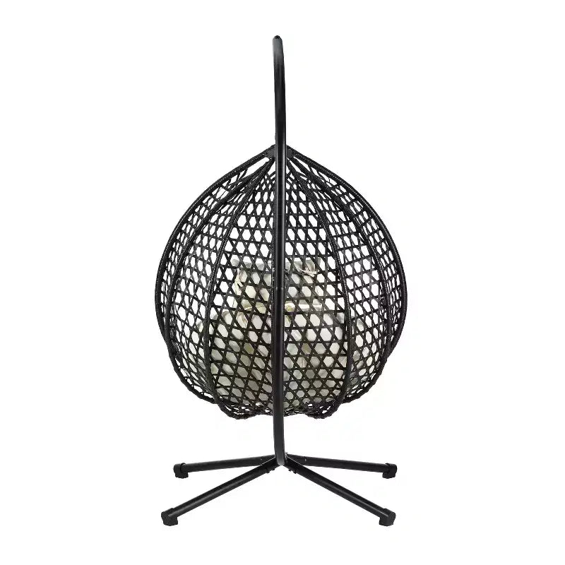 GDFStudio Chaise suspendue en rotin Anderson en forme d'œuf avec support et coussin moelleux amovible