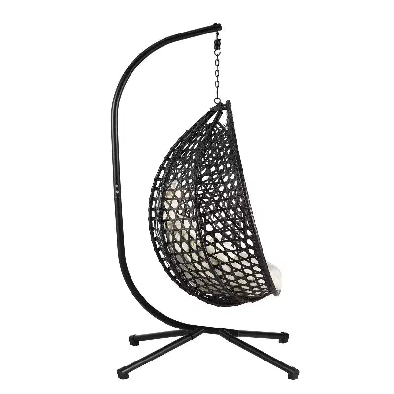 GDFStudio Chaise suspendue en rotin Anderson en forme d'œuf avec support et coussin moelleux amovible