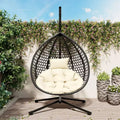 GDFStudio Anderson Hanging Egg Rattan Chair with Stand and Soft Removable Cushion