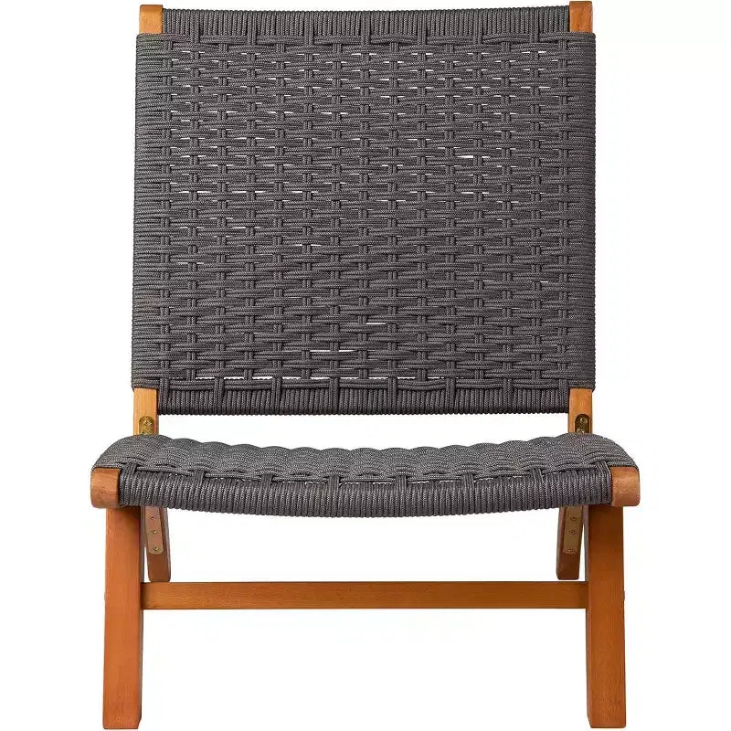 Balkene Home 64010 Costa Rica Outdoor Modern Lounge Chair Eucalyptus Wood, Woven Web Seat, Mid Century Design, Reclining, Charcoal Gray