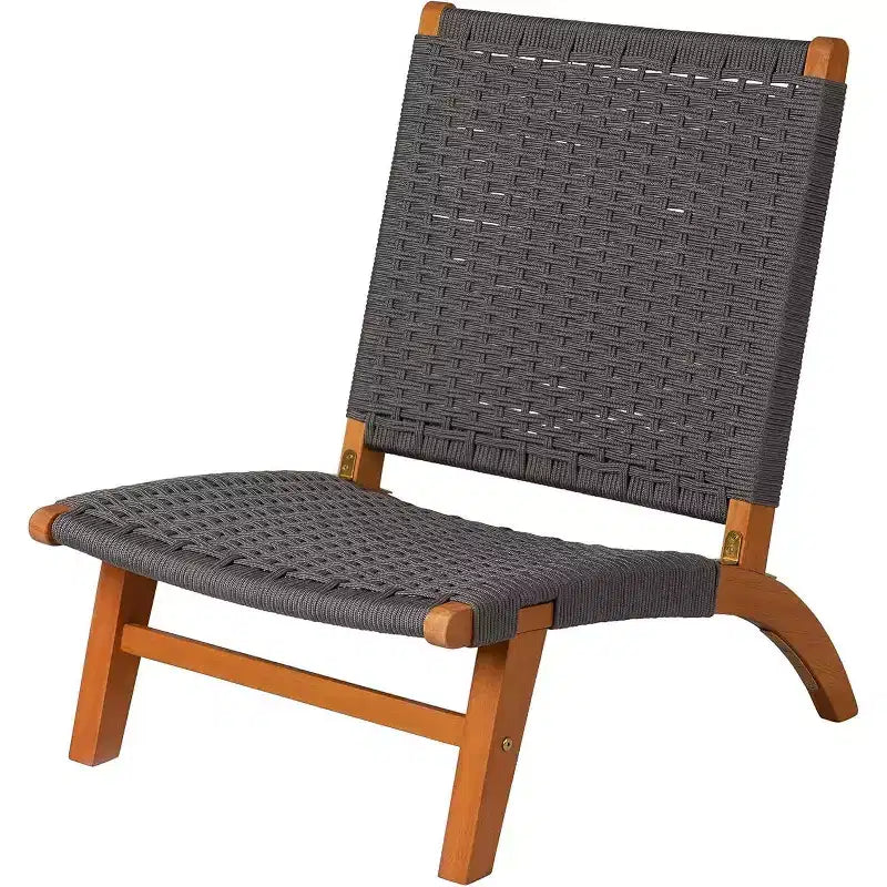 Balkene Home 64010 Costa Rica Chaise longue d'extérieur moderne en bois d'eucalyptus, assise en toile tressée, design Mid-Century, inclinable, gris anthracite