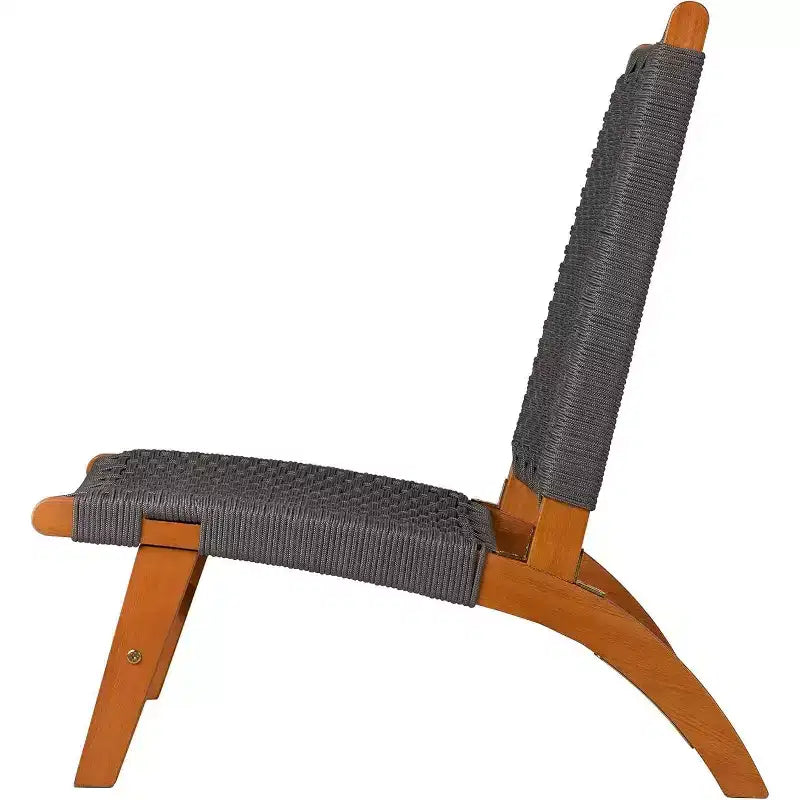Balkene Home 64010 Costa Rica Chaise longue d'extérieur moderne en bois d'eucalyptus, assise en toile tressée, design Mid-Century, inclinable, gris anthracite