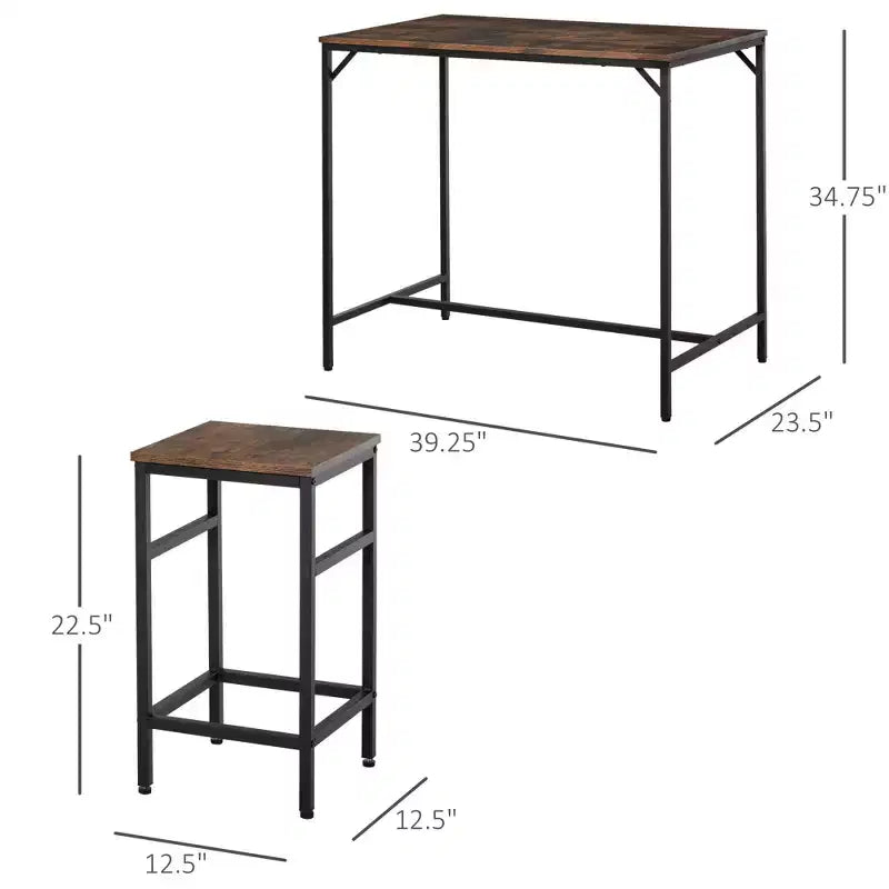 Ensemble de salle à manger industriel 5 pièces, Table de bar et 4 tabourets, Gain de place pour Pub & Cuisine/Noir