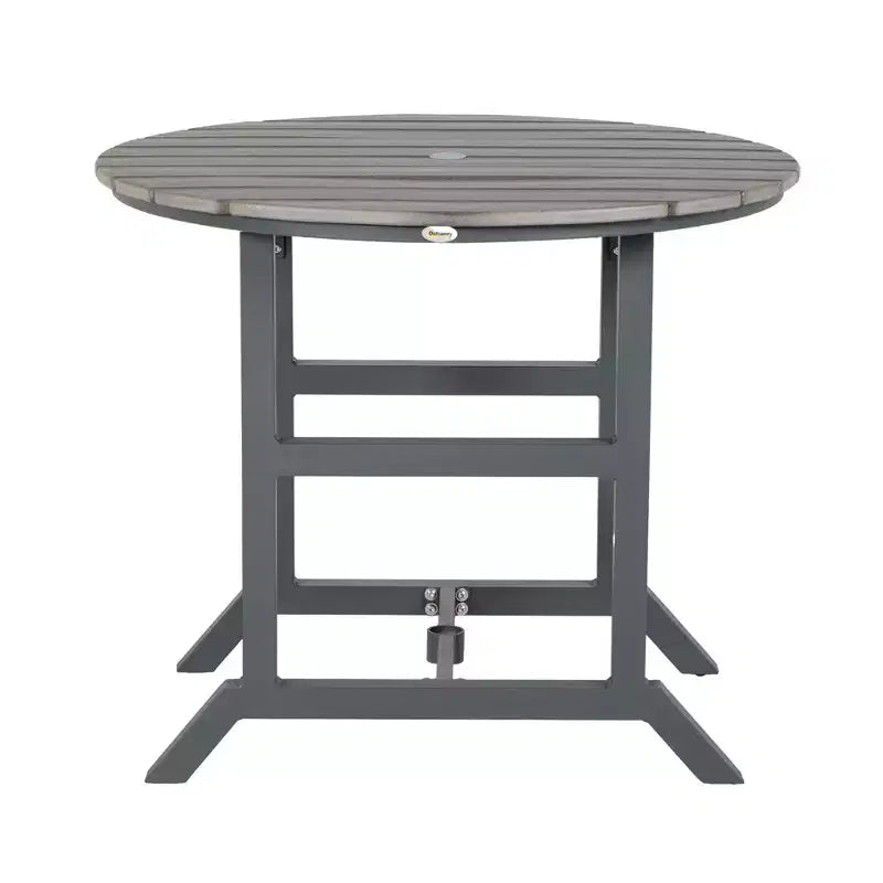 Aluminum Frame Round Patio Table with Umbrella Hole, Outdoor Dining Table for 4 People