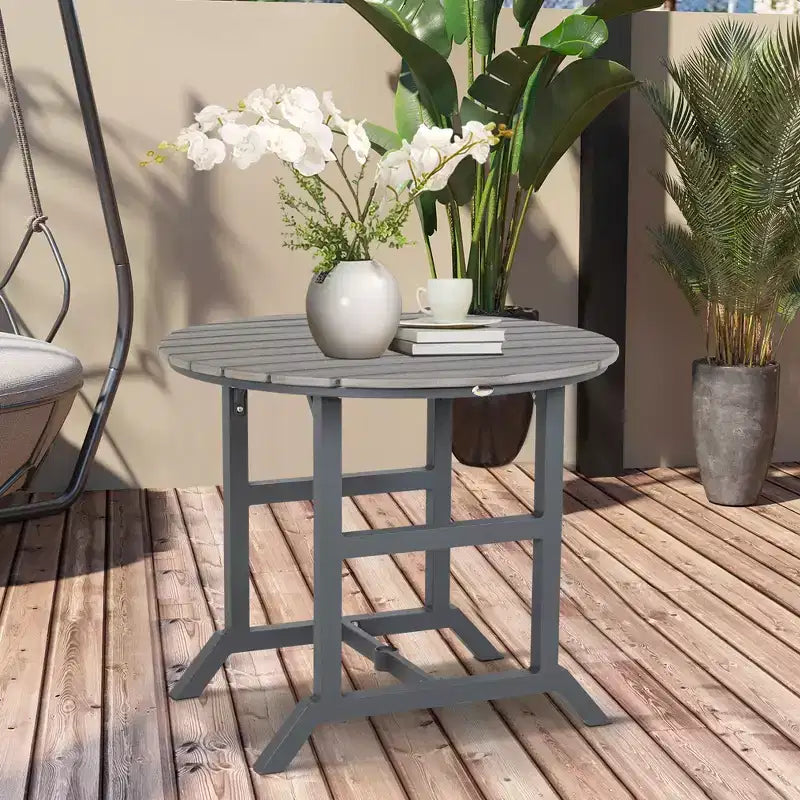 Table de patio ronde à cadre en aluminium avec trou pour parasol, table à manger extérieure pour 4 personnes