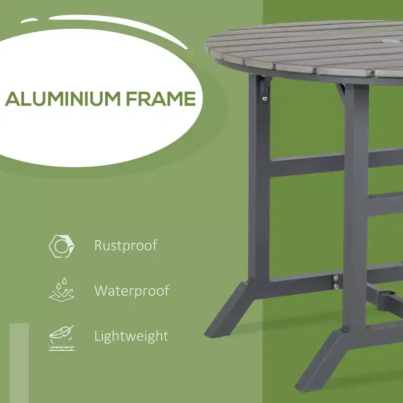 Table de patio ronde à cadre en aluminium avec trou pour parasol, table à manger extérieure pour 4 personnes