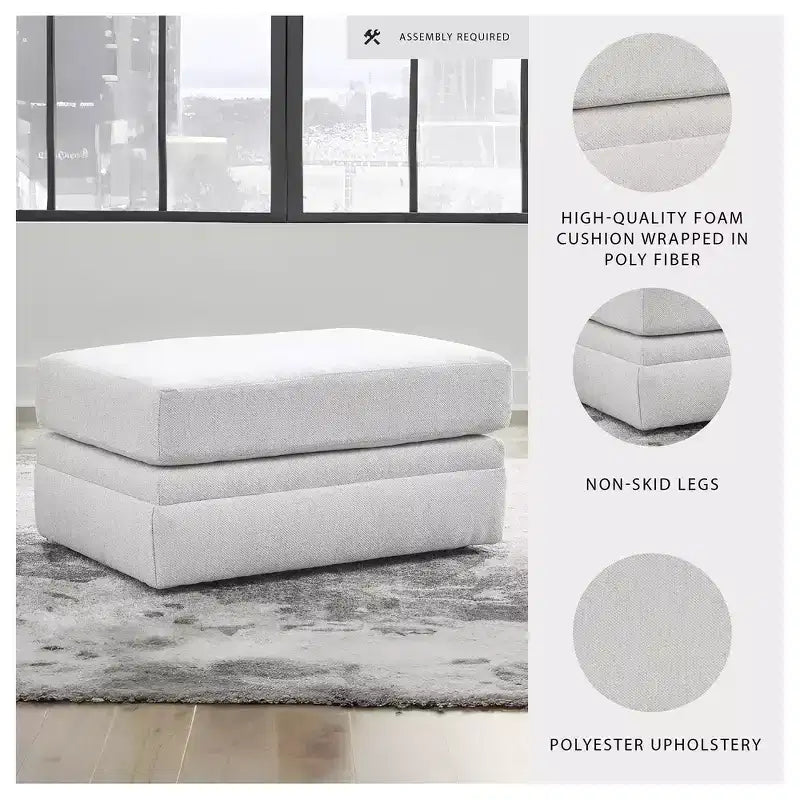 Pouf Maitelynn par Signature Design by Ashley, repose-pieds rembourré blanc craie au design moderne et coussiné