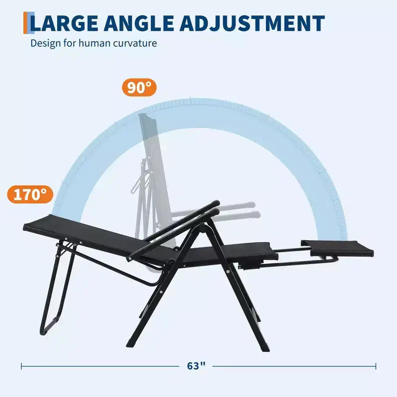Chaise pliante d'extérieur COZONY avec repose-pieds, transat inclinable réglable sur 10 positions, chaise de camping surdimensionnée en maille textilène, capacité 150 kg
