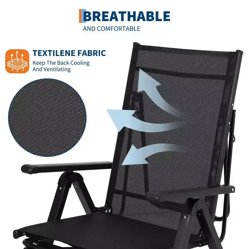 Chaise pliante d'extérieur COZONY avec repose-pieds, transat inclinable réglable sur 10 positions, chaise de camping surdimensionnée en maille textilène, capacité 150 kg