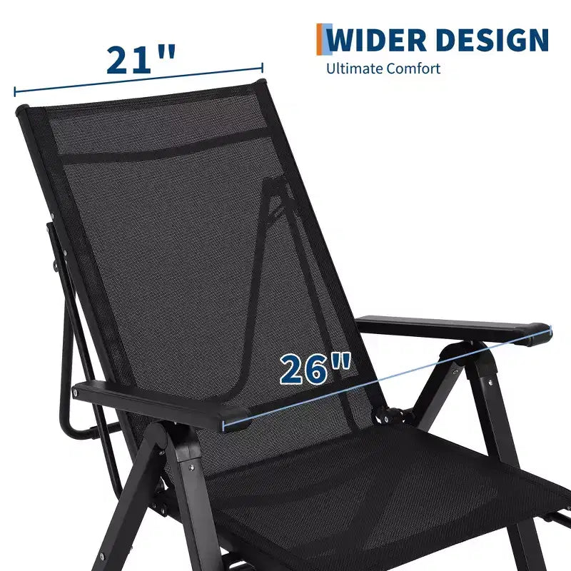 Chaise pliante d'extérieur COZONY avec repose-pieds, transat inclinable réglable sur 10 positions, chaise de camping surdimensionnée en maille textilène, capacité 150 kg