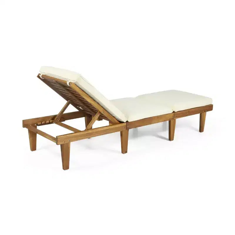 Chaise longue de patio Okak avec coussins pleine longueur, chaise d'extérieur en bois d'acacia avec dossier réglable, chaises de porche pour jardin, patio