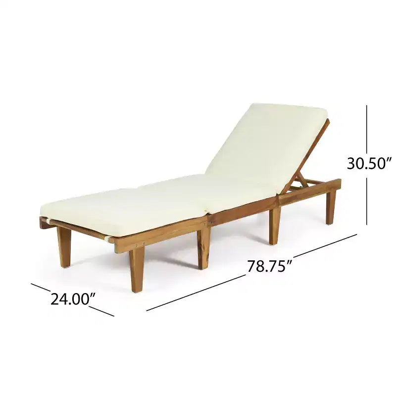 Chaise longue de patio Okak avec coussins pleine longueur, chaise d'extérieur en bois d'acacia avec dossier réglable, chaises de porche pour jardin, patio