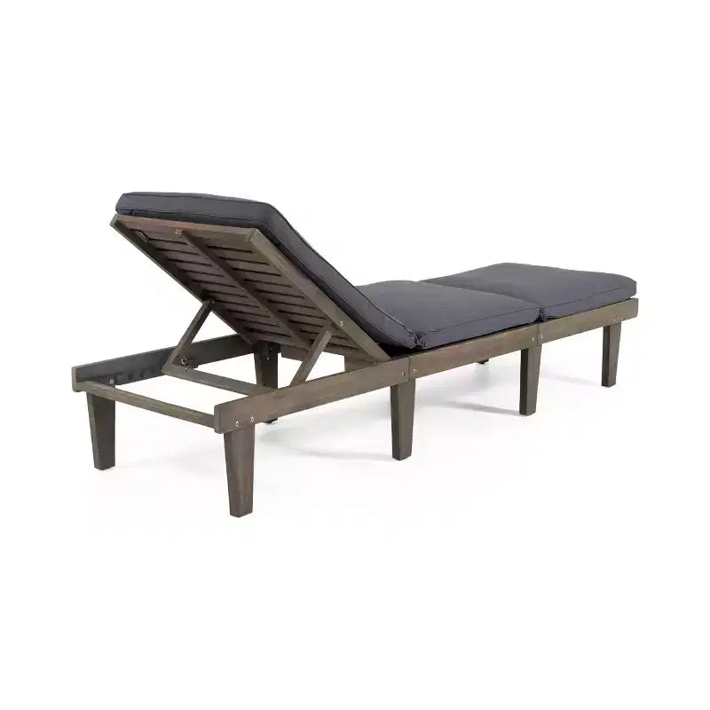Chaise longue de patio Okak avec coussins pleine longueur, chaise d'extérieur en bois d'acacia avec dossier réglable, chaises de porche pour jardin, patio