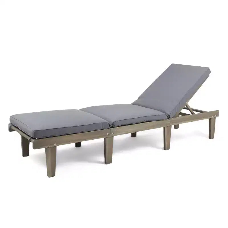 Chaise longue de patio Okak avec coussins pleine longueur, chaise d'extérieur en bois d'acacia avec dossier réglable, chaises de porche pour jardin, patio
