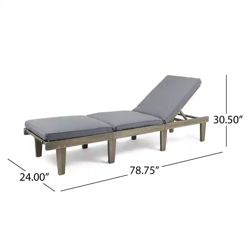 Chaise longue de patio Okak avec coussins pleine longueur, chaise d'extérieur en bois d'acacia avec dossier réglable, chaises de porche pour jardin, patio