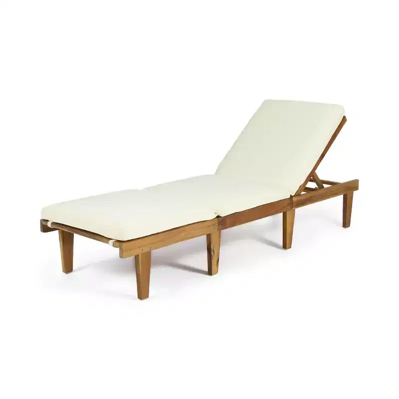 Chaise longue de patio Okak avec coussins pleine longueur, chaise d'extérieur en bois d'acacia avec dossier réglable, chaises de porche pour jardin, patio