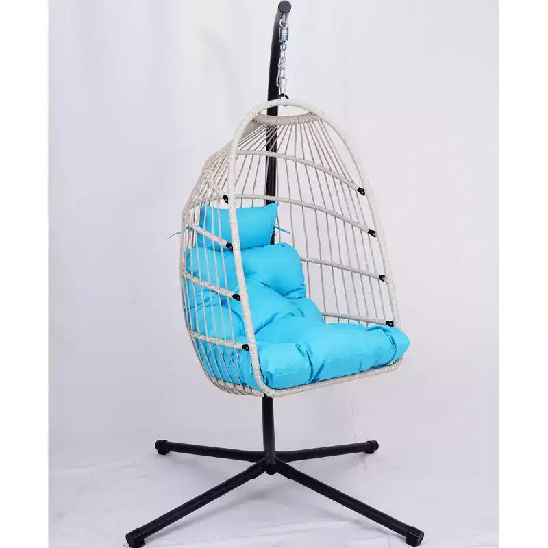 Fauteuil suspendu d'extérieur Okak avec support, fauteuil suspendu en osier, fauteuils de porche avec coussins pour arrière-cour, jardin, terrasse