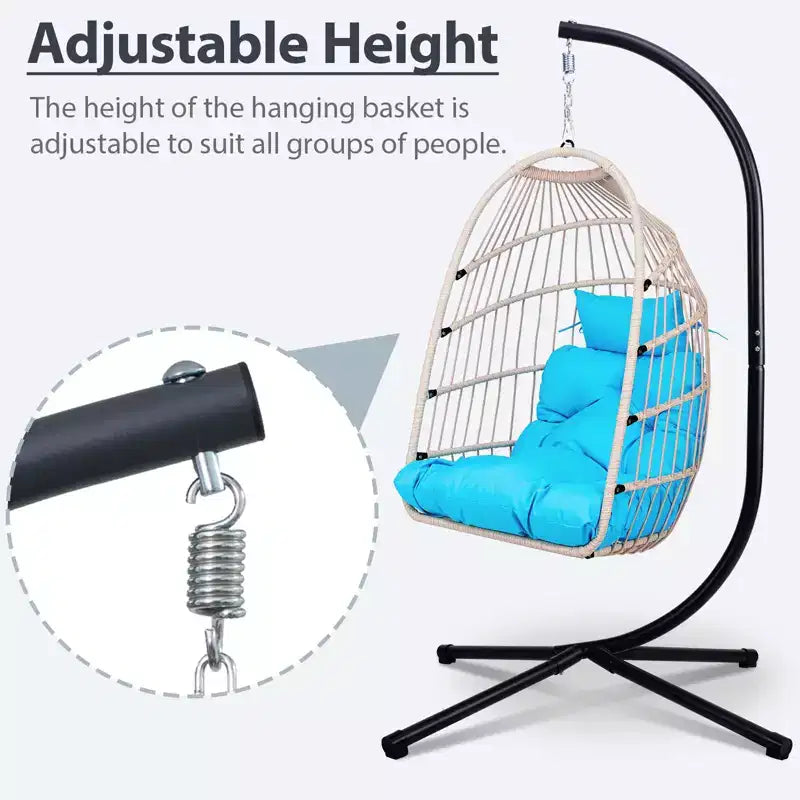Fauteuil suspendu d'extérieur Okak avec support, fauteuil suspendu en osier, fauteuils de porche avec coussins pour arrière-cour, jardin, terrasse
