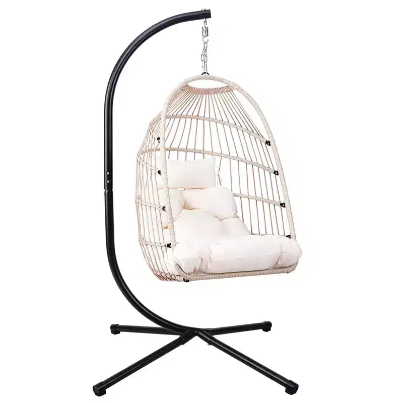 Fauteuil suspendu d'extérieur Okak avec support, fauteuil suspendu en osier, fauteuils de porche avec coussins pour arrière-cour, jardin, terrasse
