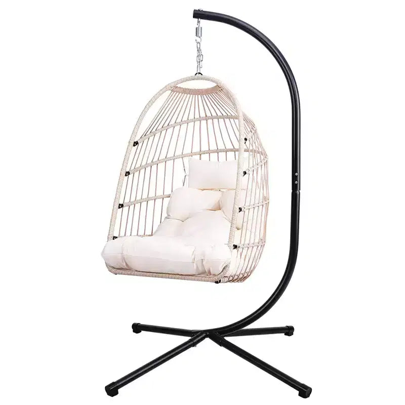 Fauteuil suspendu d'extérieur Okak avec support, fauteuil suspendu en osier, fauteuils de porche avec coussins pour arrière-cour, jardin, terrasse