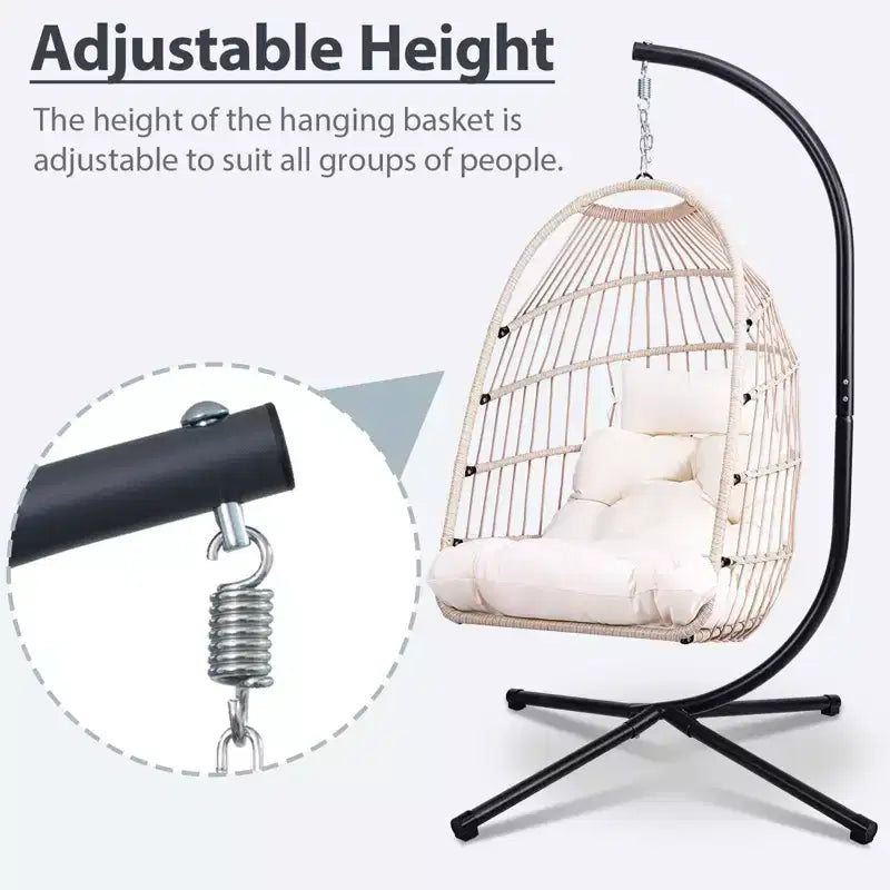 Fauteuil suspendu d'extérieur Okak avec support, fauteuil suspendu en osier, fauteuils de porche avec coussins pour arrière-cour, jardin, terrasse