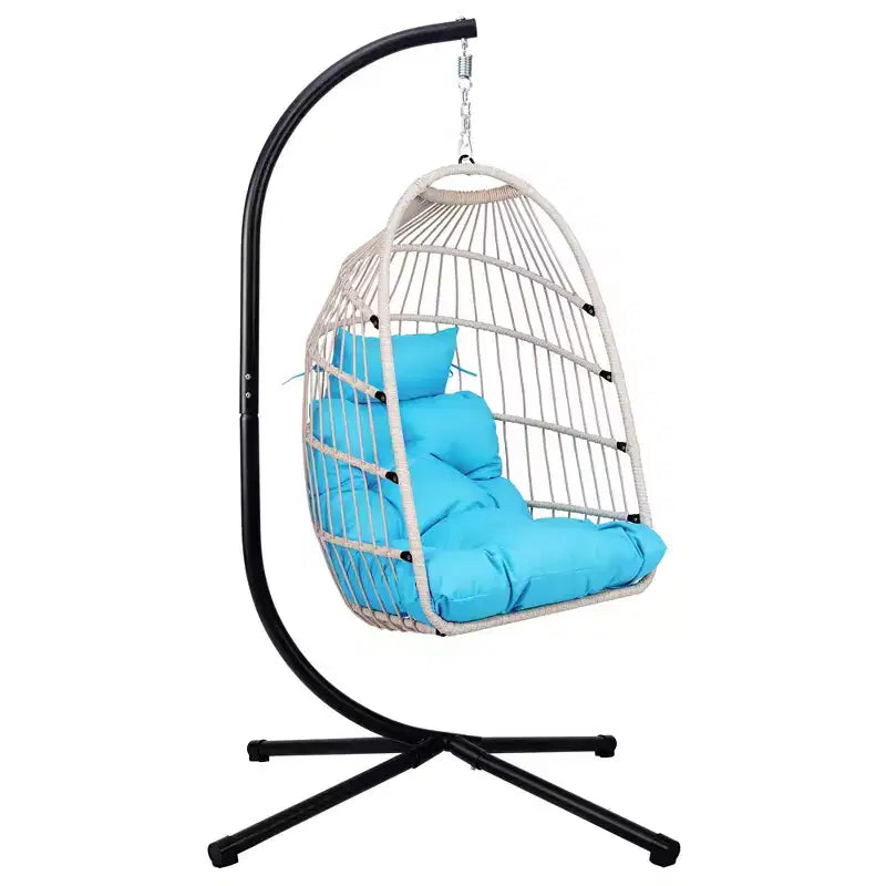 Fauteuil suspendu d'extérieur Okak avec support, fauteuil suspendu en osier, fauteuils de porche avec coussins pour arrière-cour, jardin, terrasse