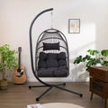 Okak Outdoor Egg Chair with Stand, Hanging Chair with Wicker Seat, Porch Chairs with Cushions for Backyard, Garden, Patio