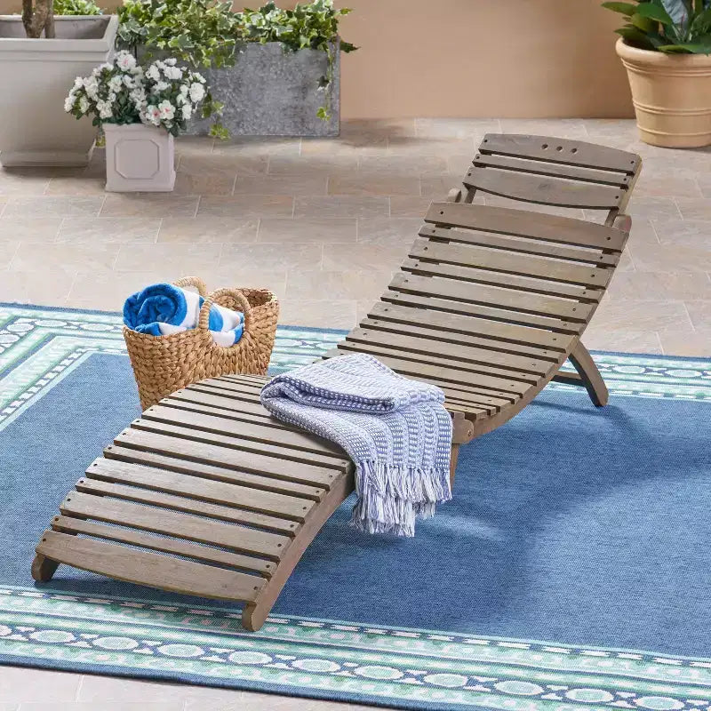 Chaises longues en bois Okak au design incurvé, fauteuil inclinable extérieur pliant avec assise à lattes, chaises de porche pour jardin, bord de piscine, arrière-cour